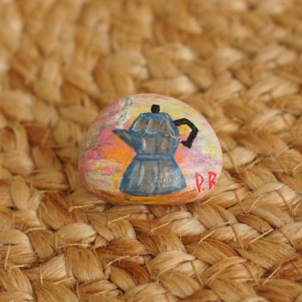 La Cafetera - Hand-painted Magnet River Rock from Guajataca